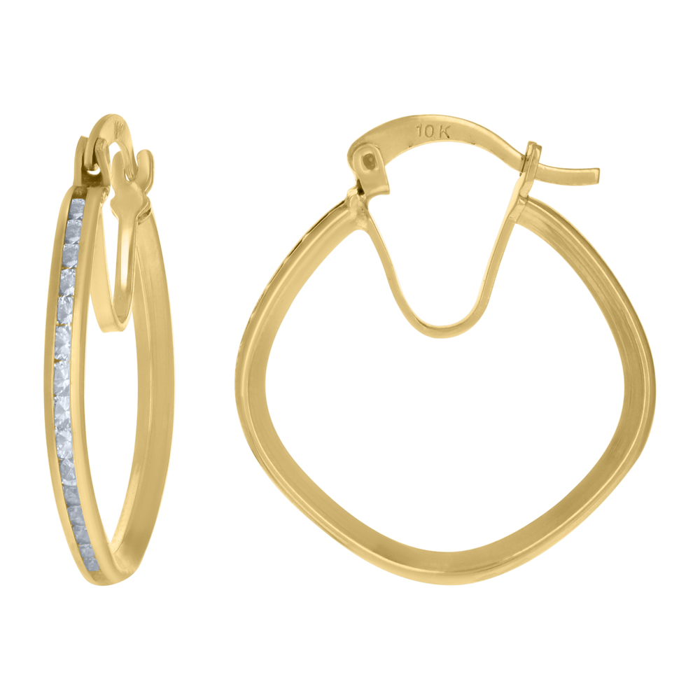 10kt 10k Yellow Gold Womens Cubic-Zirconia Square Hoop Earrings